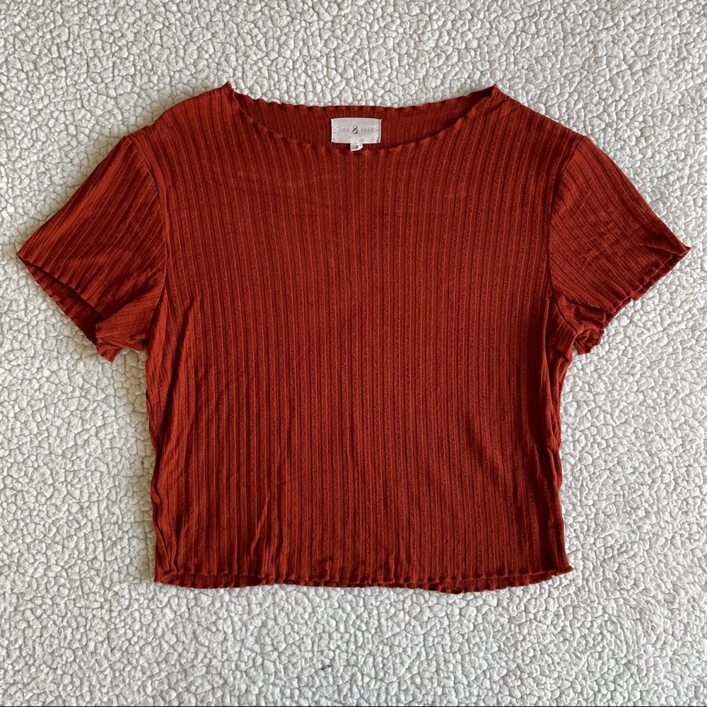 Lettuce Edge Ribbed Crop Top “Warm Rust”